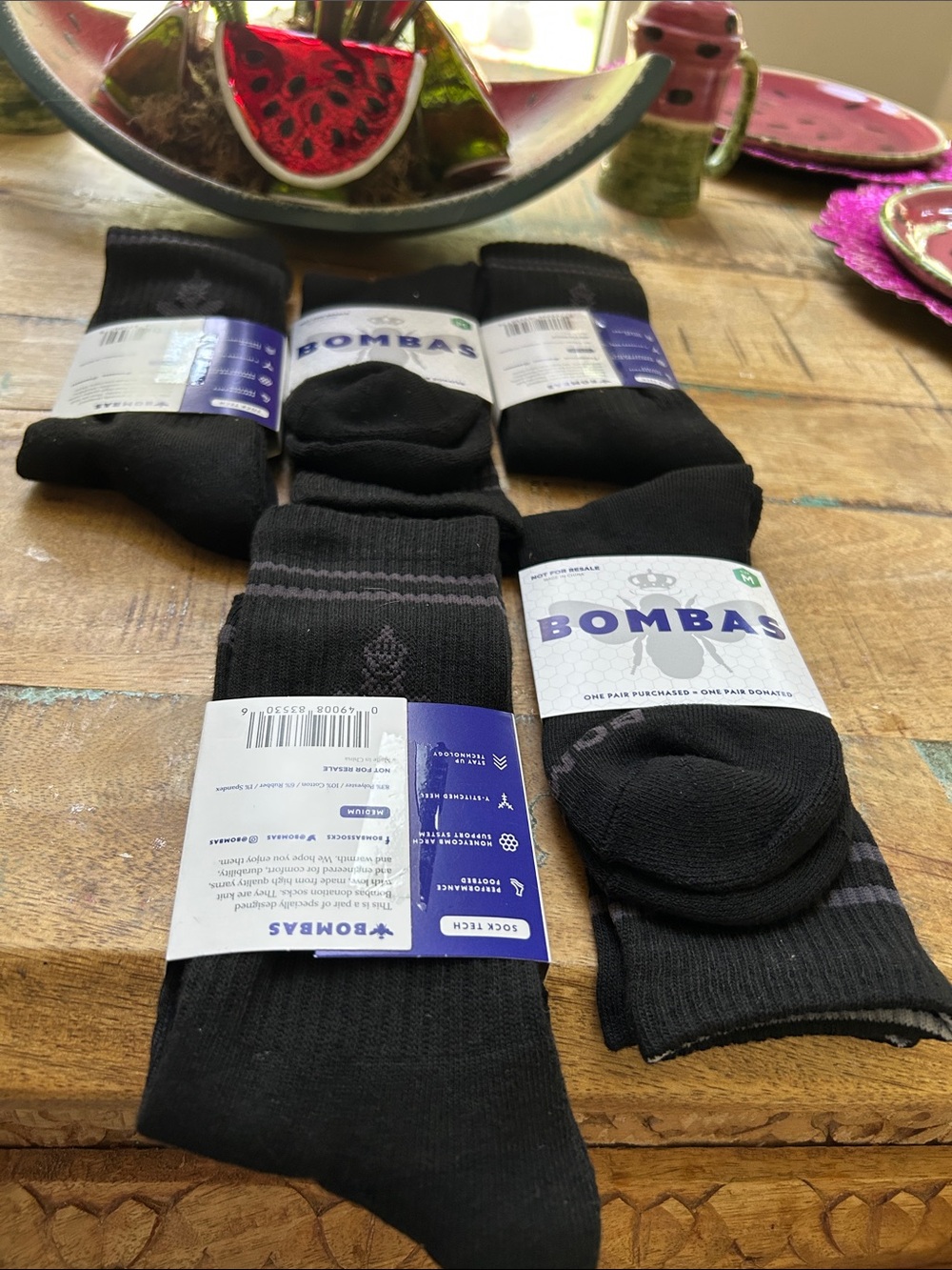 Bombas Men or Women Black Crew Socks with Subtle Gray Stripe Accents